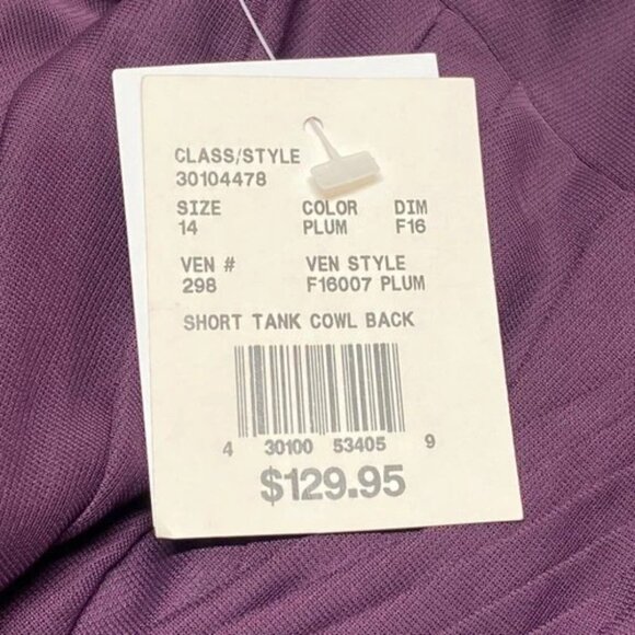 David’s Bridal Bridesmaid Dress Women's 14 Plum Short Mesh Cowl Back $129.95 NWT - Picture 15 of 16